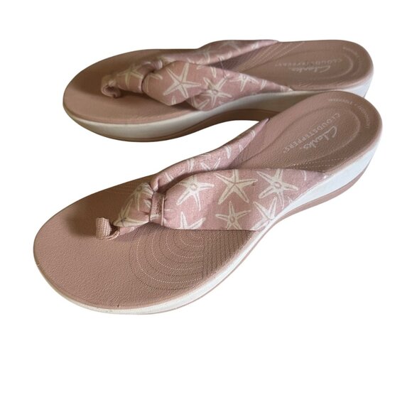 Clarks Cloud Steppers pink thong flip flop starfish print size 7 - Picture 1 of 5
